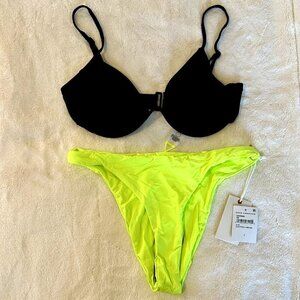 NWT Good American Bikini with Black Top and Electric Lime Bottom - Size 2(Medium